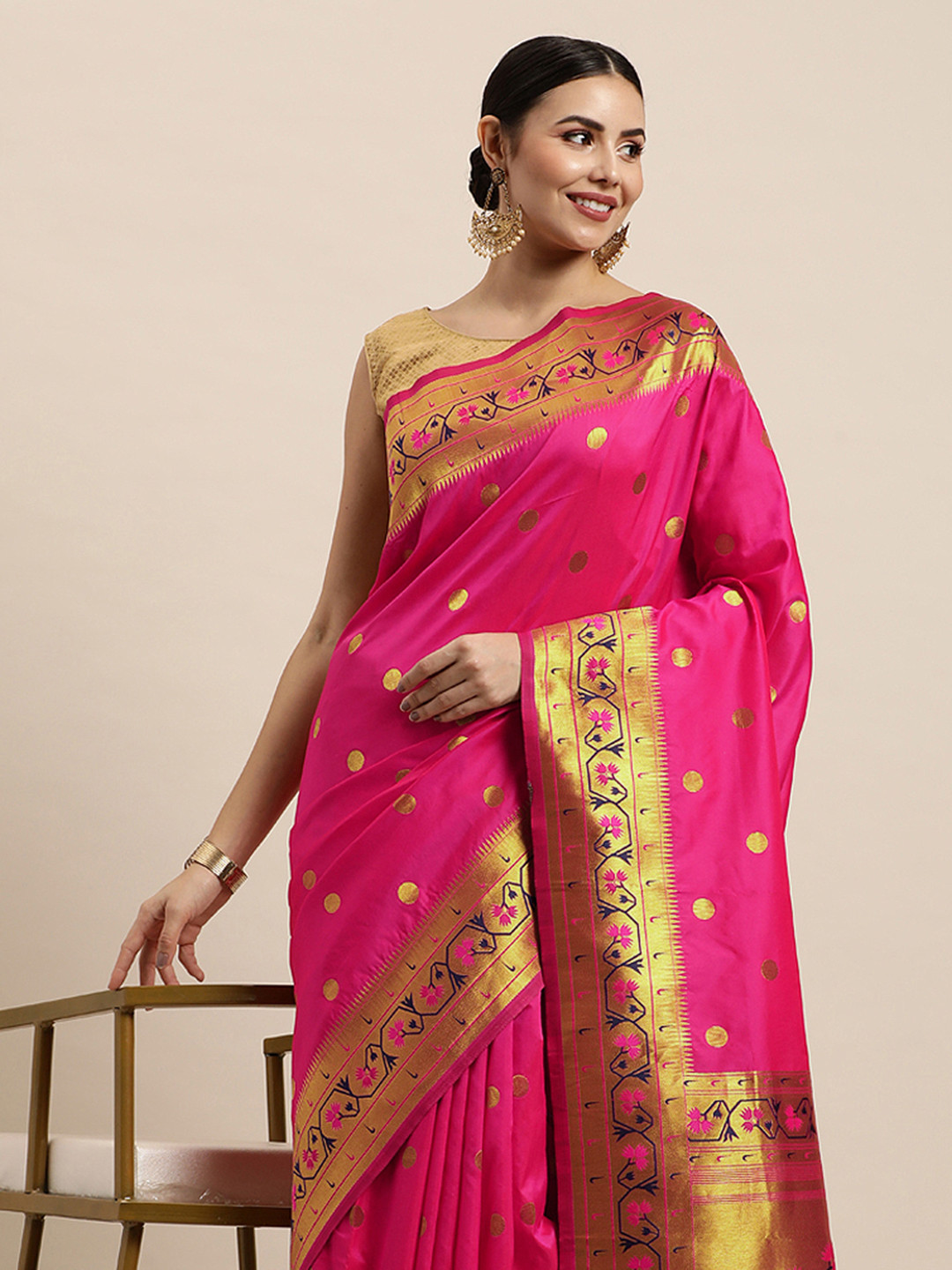 Royal Rajgharana Saree Pink Ethnic Motifs Silk Blend Banarasi Sarees