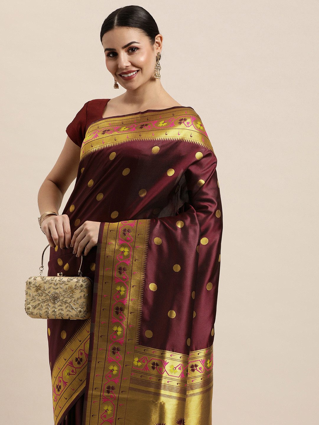 Royal Rajgharana Saree Maroon Ethnic Motifs Silk Blend Banarasi Sarees