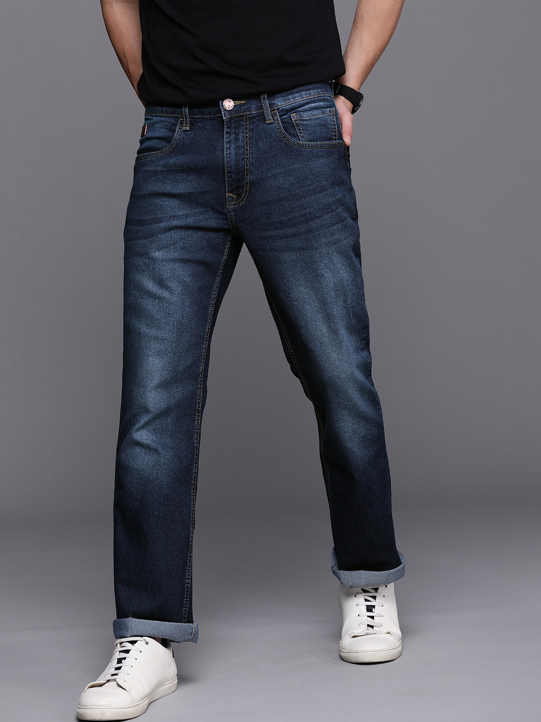 WROGN Men Blue Bootcut Light Fade Stretchable Jeans