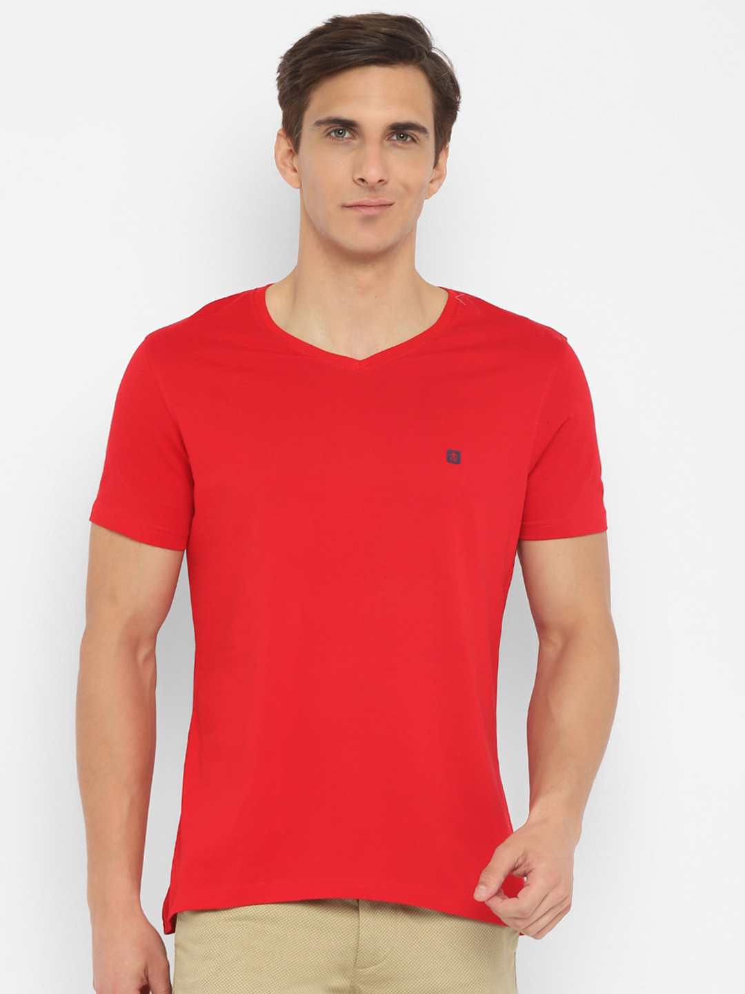 Turtle Men Red V-Neck Slim Fit T-shirt