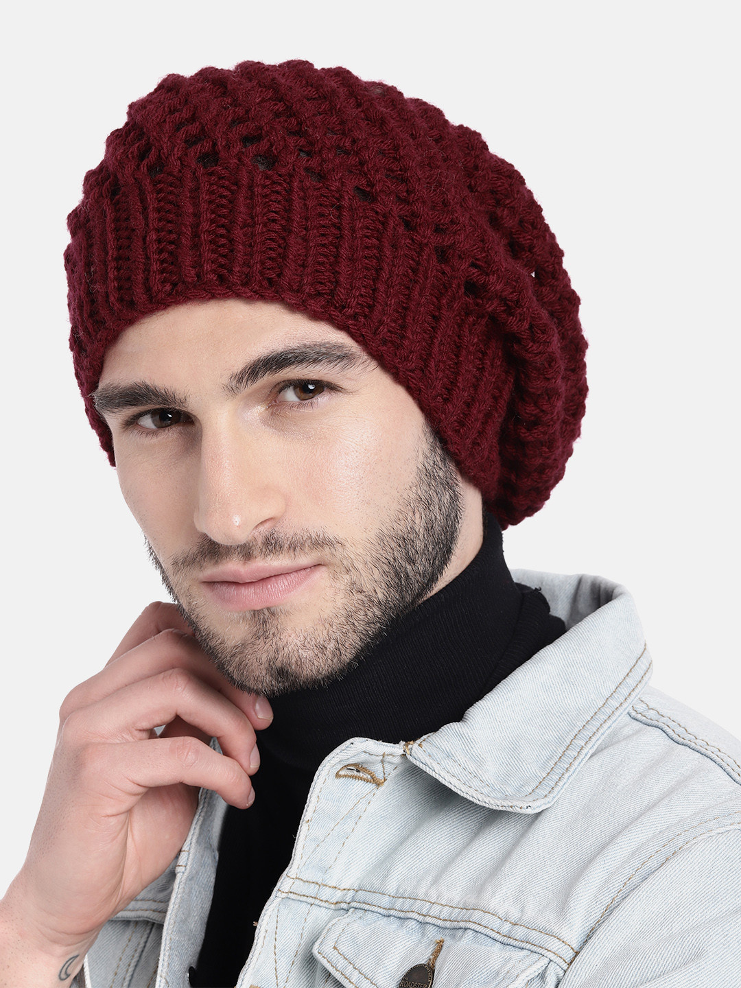 Magic Needles Men Maroon Handmade Knitted Beanie
