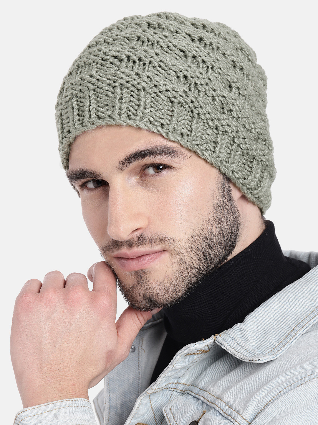 Magic Needles Men Green Handmade Beanie