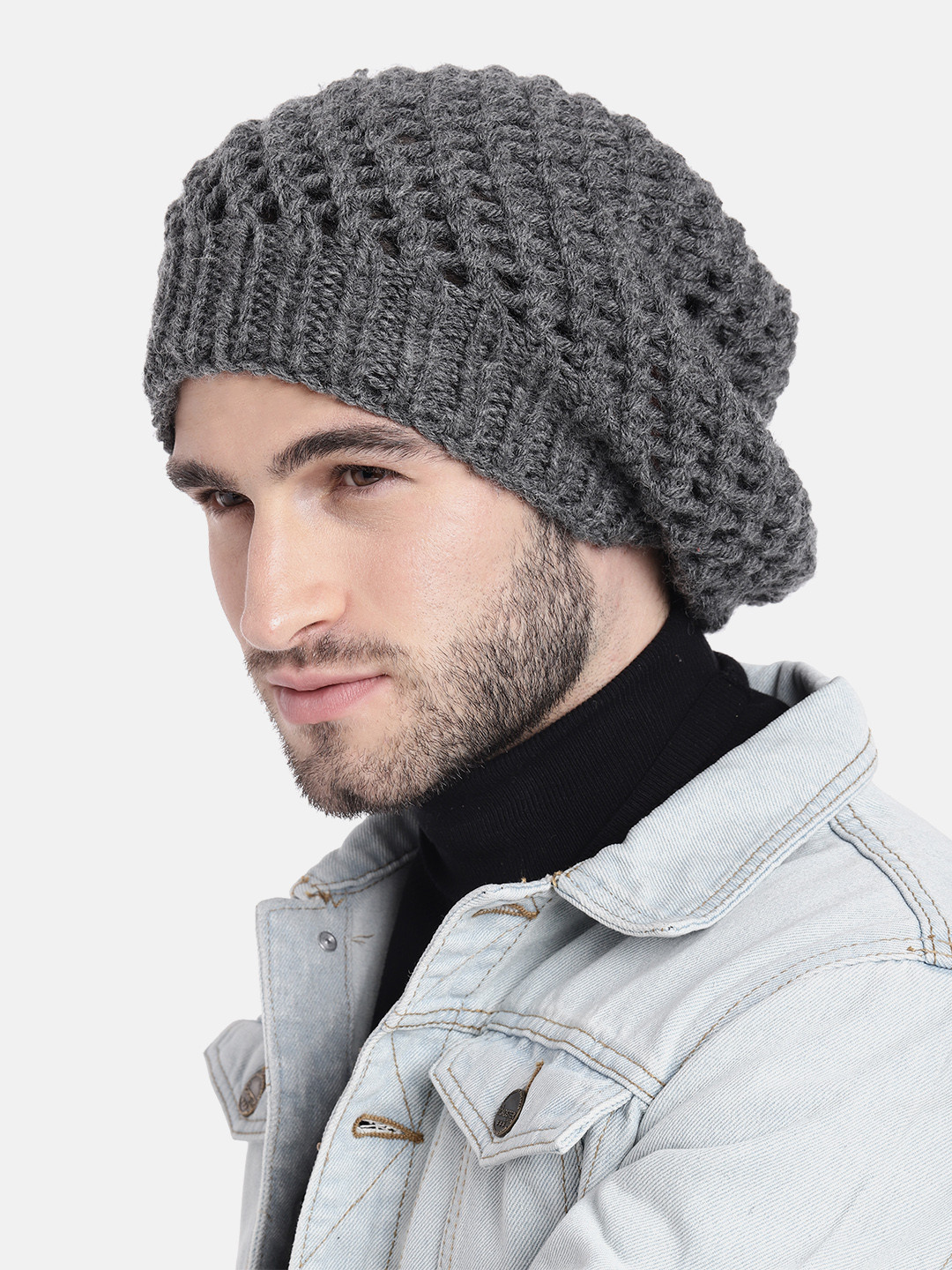 Magic Needles Men Grey Handmade Knitted Beanie