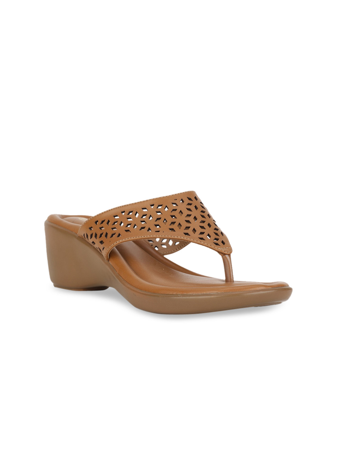 Bata Tan Wedge Pumps with Laser Cuts