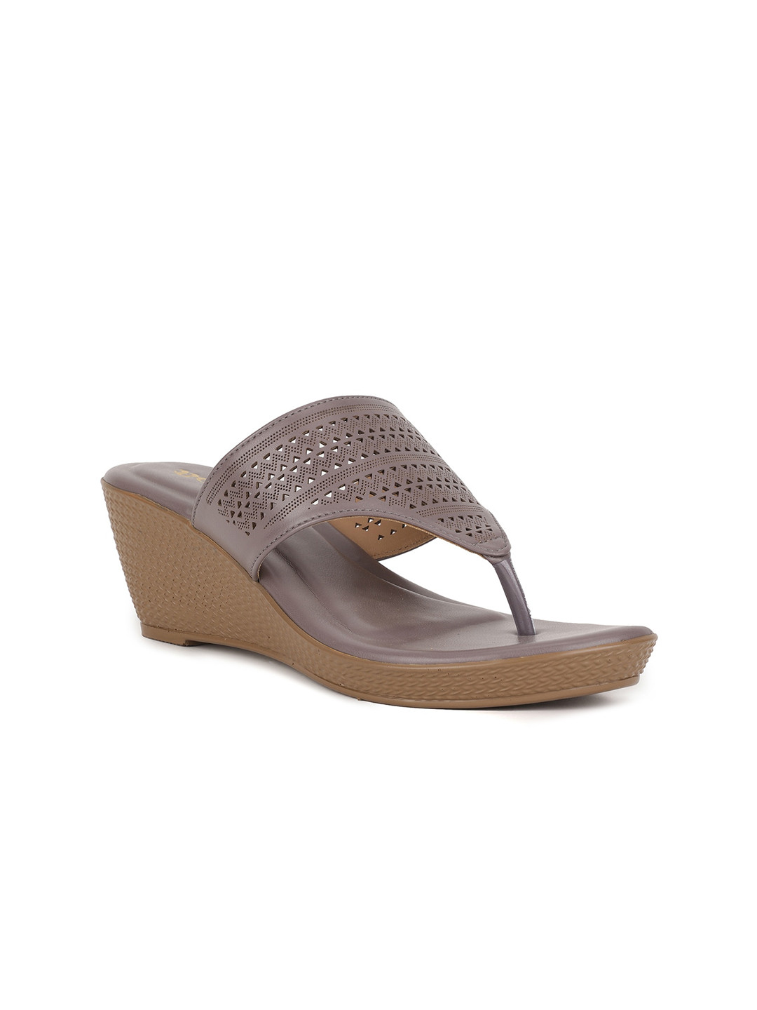 Bata Tan Embellished PU Wedge Sandals with Laser Cuts