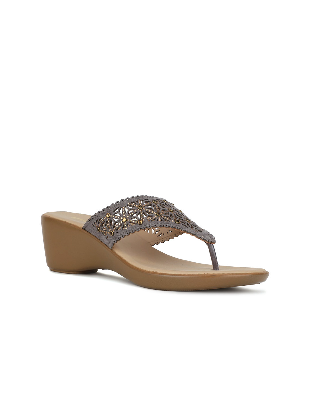 Bata Grey Wedge Sandals with Laser Cuts