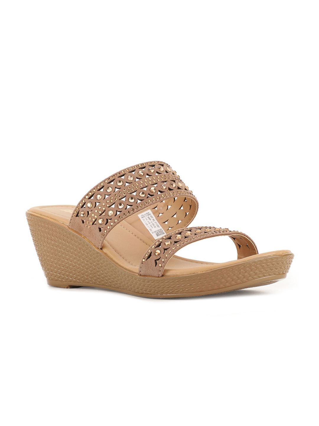 Bata Grey PU Wedge Sandals with Laser Cuts