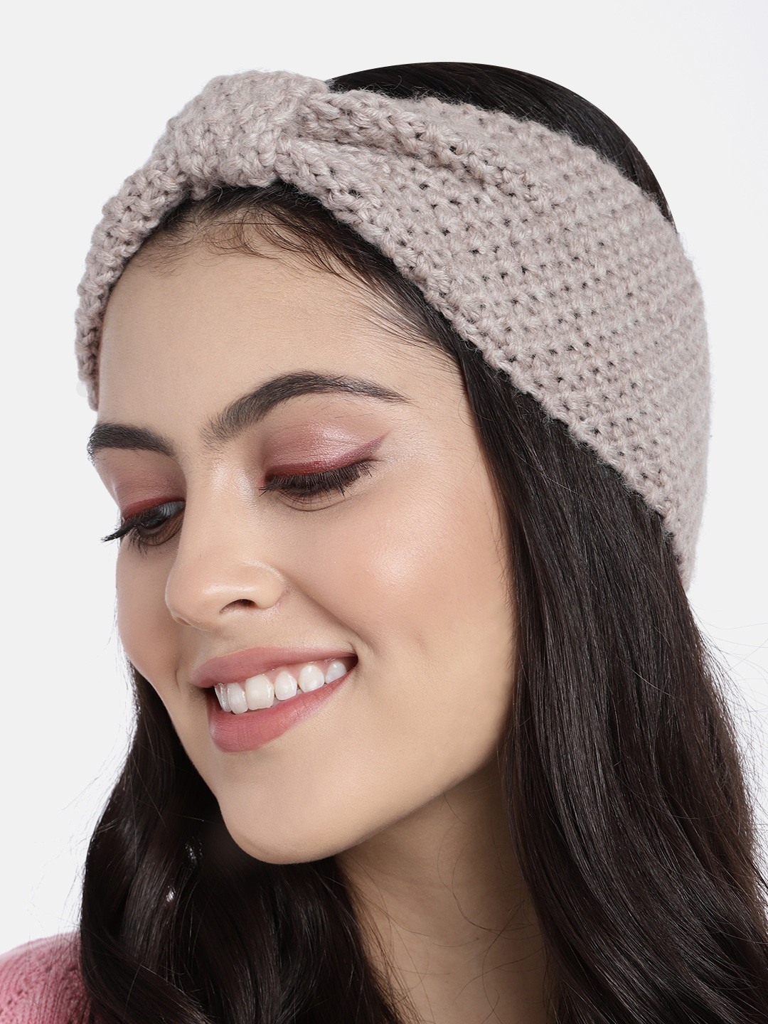 Magic Needles Women Beige Handmade Bow Detail Bandana Headband