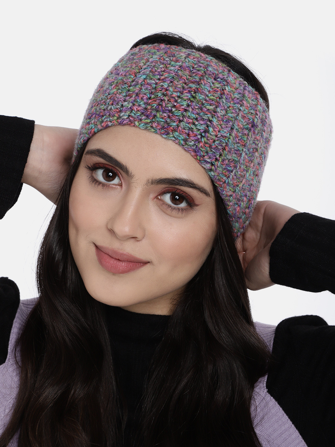 Magic Needles Women Purple & Pink Handmade Double Cable Bandana Headband