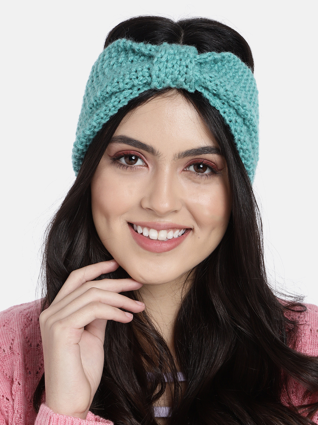Magic Needles Women Sea Green Handmade Bow Detail Bandana Headband