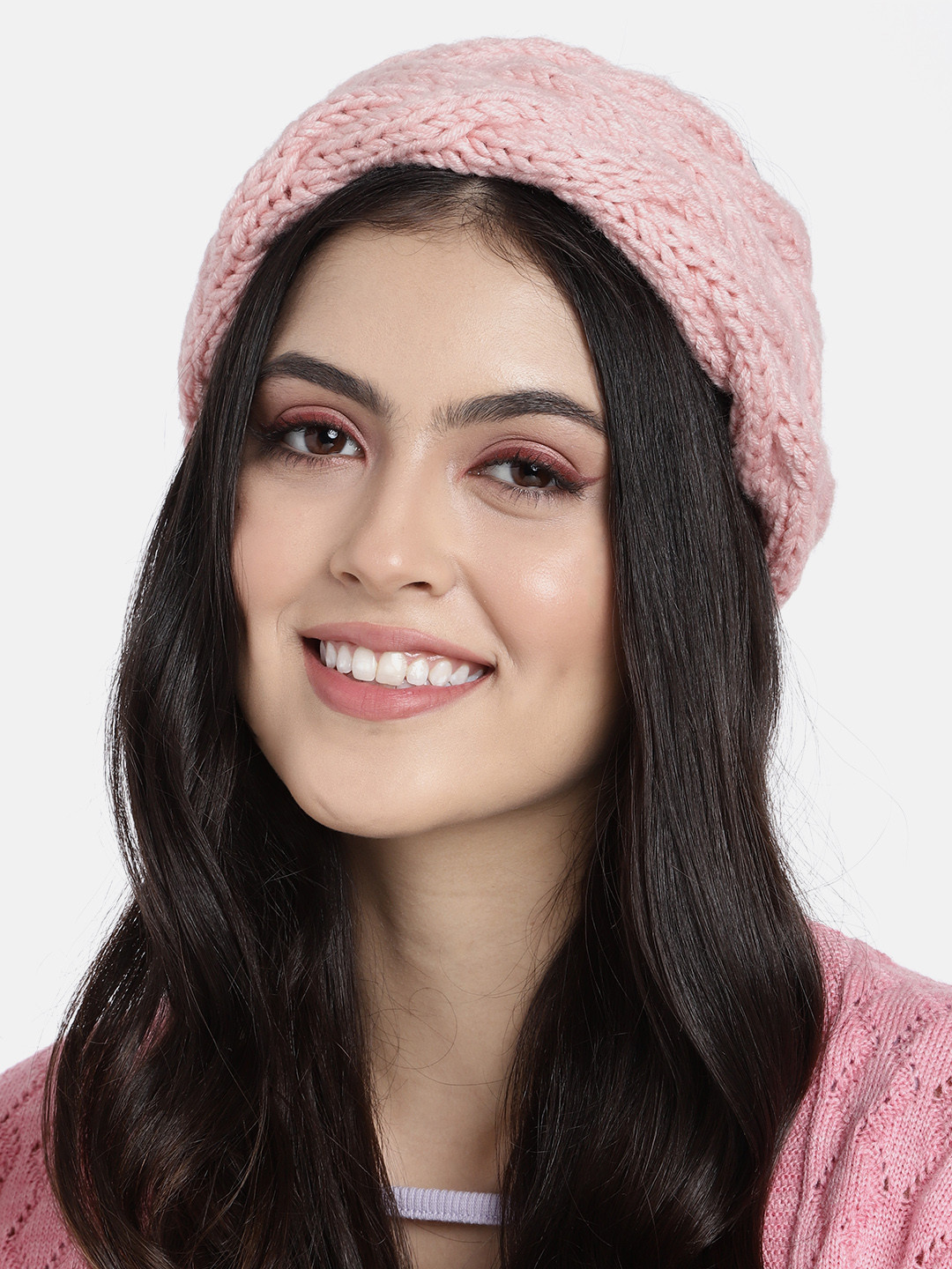 Magic Needles Women Pink Handmade Double Cable Bandana Headband