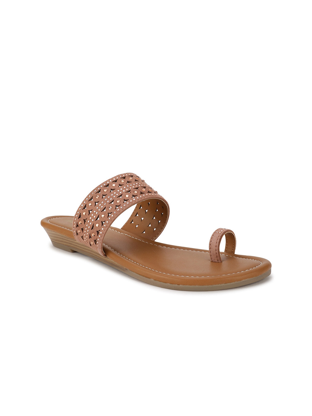 Bata Women Red Textured One Toe Flats with Laser Cuts