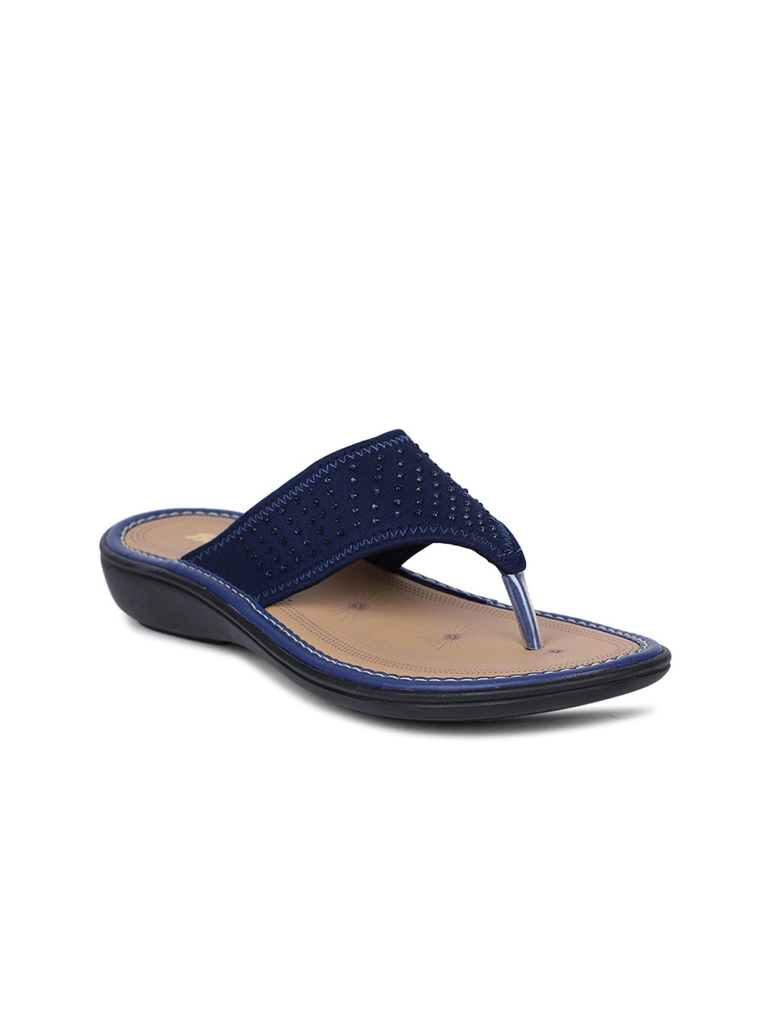 Bata Women Blue T-Strap Flats with Laser Cuts