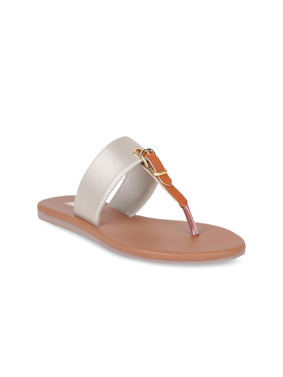 Bata Women White T-Strap Flats with Buckles