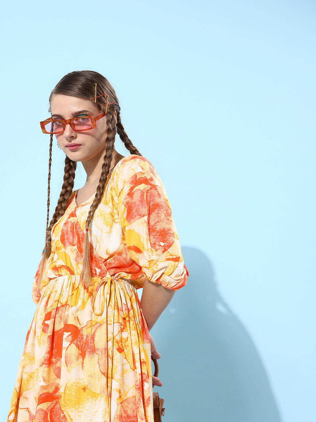 EVERYDAY by ANI Yellow & Orange Tie and Dye Crepe Dress