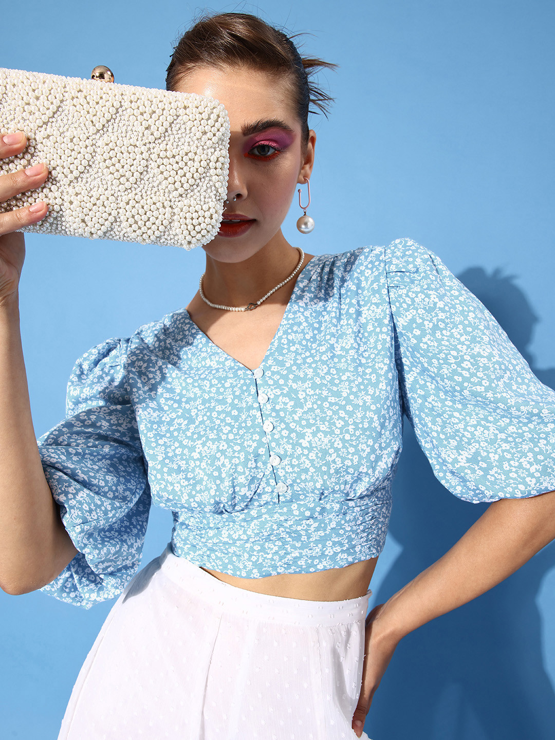 EVERYDAY by ANI Stunning Blue Floral Off My Back Top