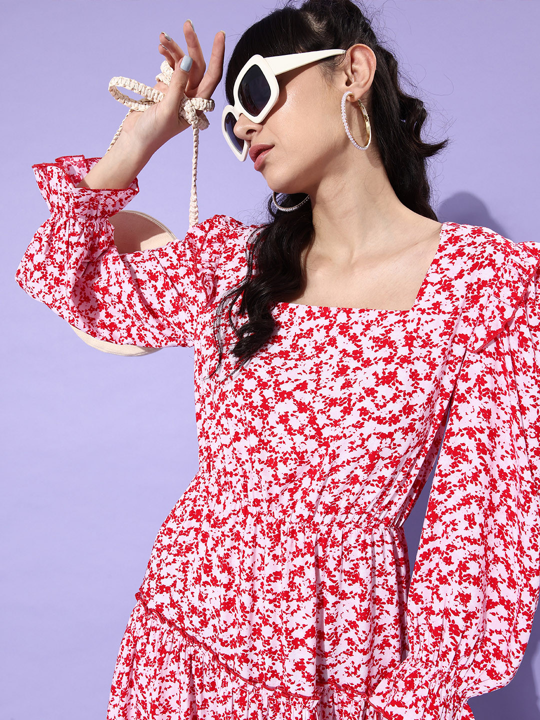 EVERYDAY by ANI Red & Pink Floral Crepe Dress