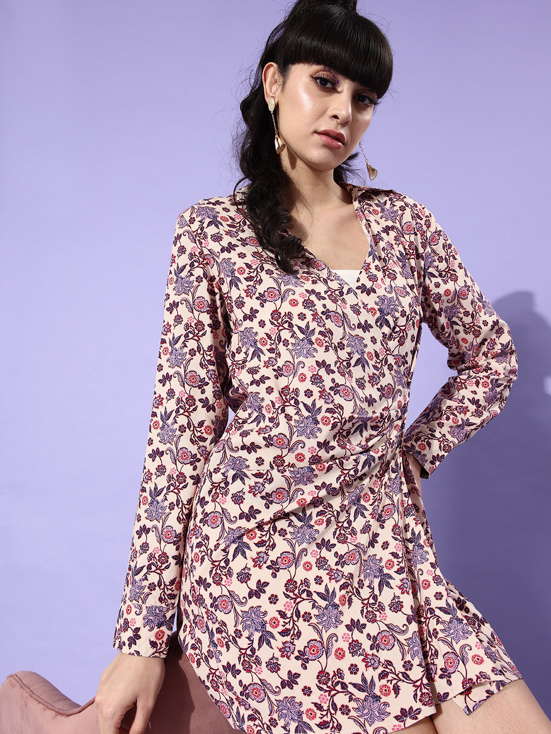 EVERYDAY by ANI Beige & Brown Floral Mini Dress