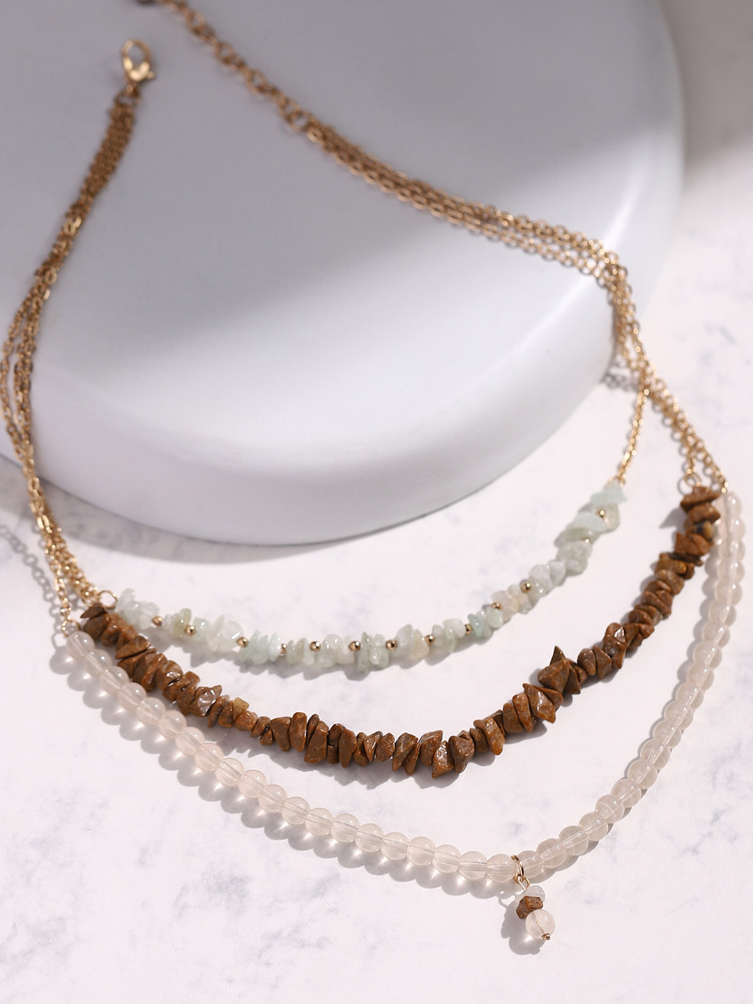 DEEBACO White Gold-Plated Layered Necklace