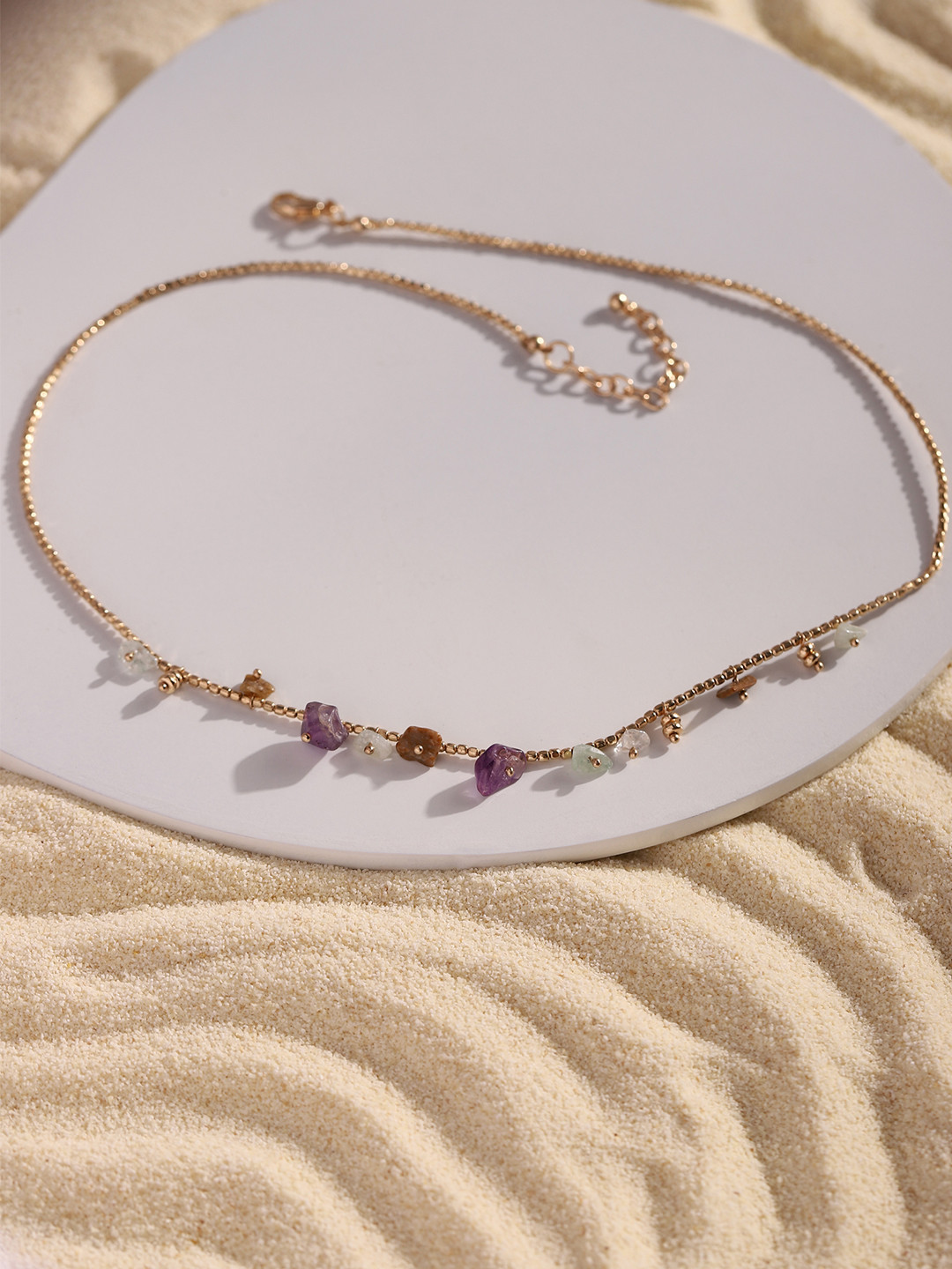 DEEBACO Gold-Plated Multi Stone Necklace
