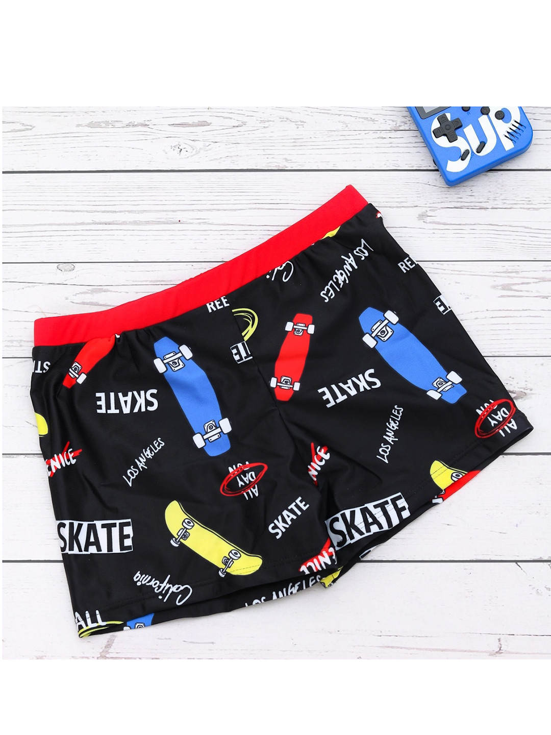 Yellow Bee Boys Black Printed  Swim Bottoms