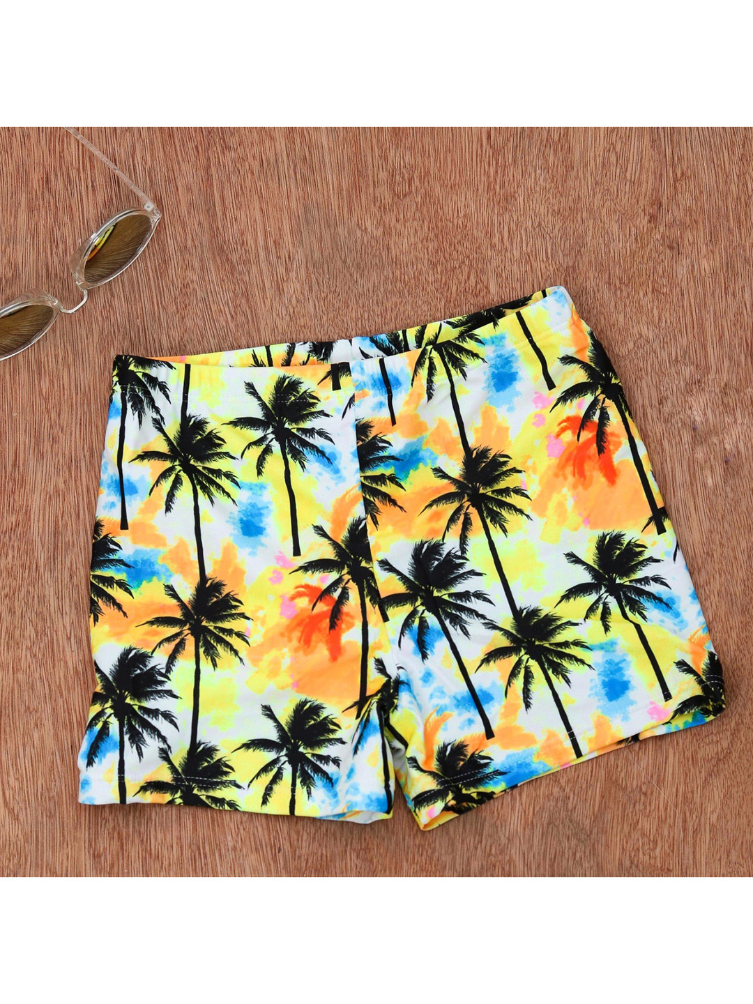 Yellow Bee Boys Yellow & Green Printed Palm Tree Swim Bottoms