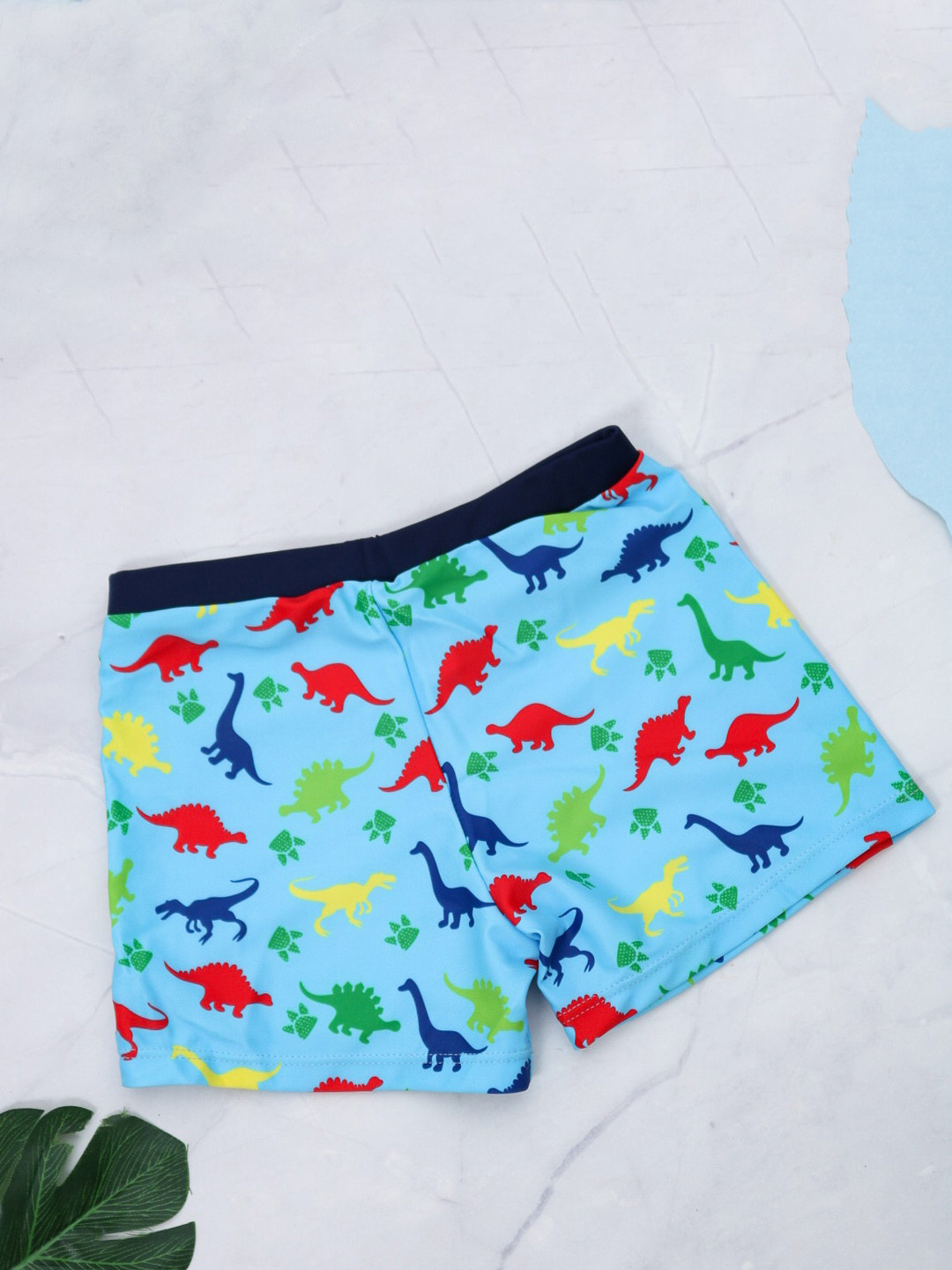 Yellow Bee Boys Blue All Over Dino Printed Swim Bottoms