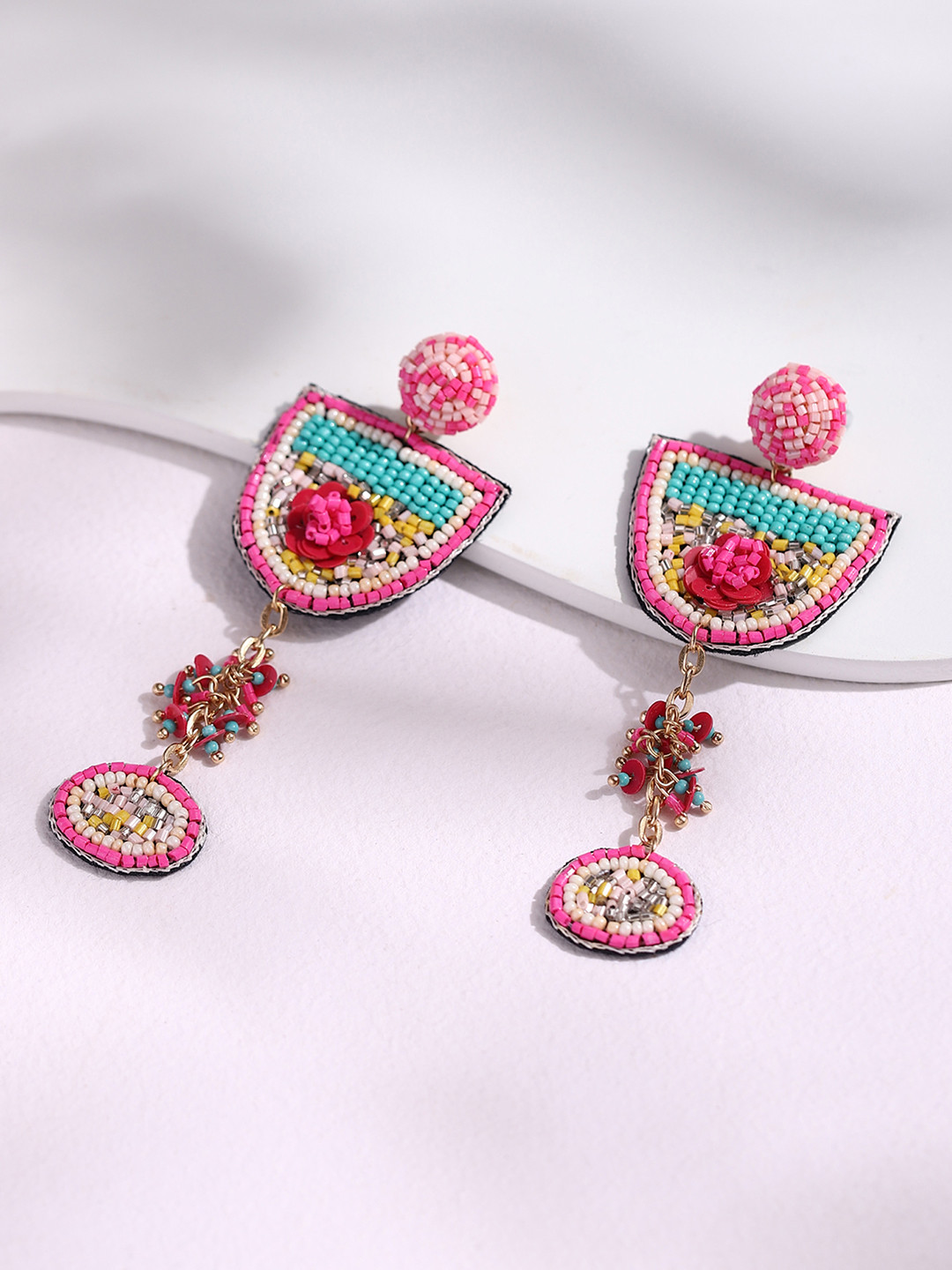 DEEBACO Pink & Blue Contemporary Boho Drop Earrings