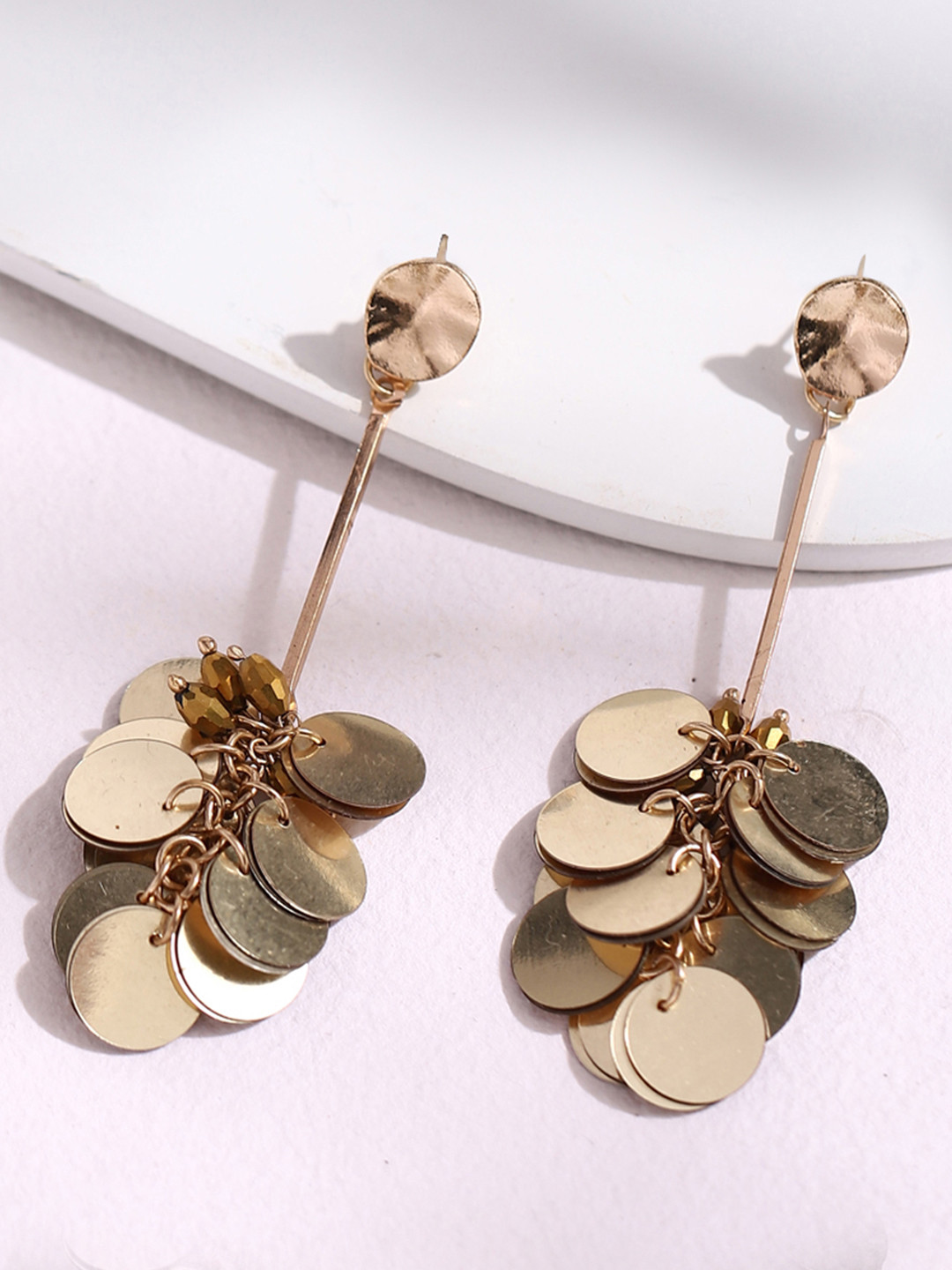 DEEBACO Gold-Toned Contemporary Ruffle Drop Earrings