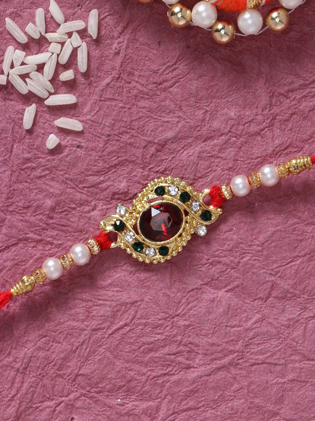LIVE EVIL Men Multicolored Gold Plated Jaipuri Beaded Thread Rakhi