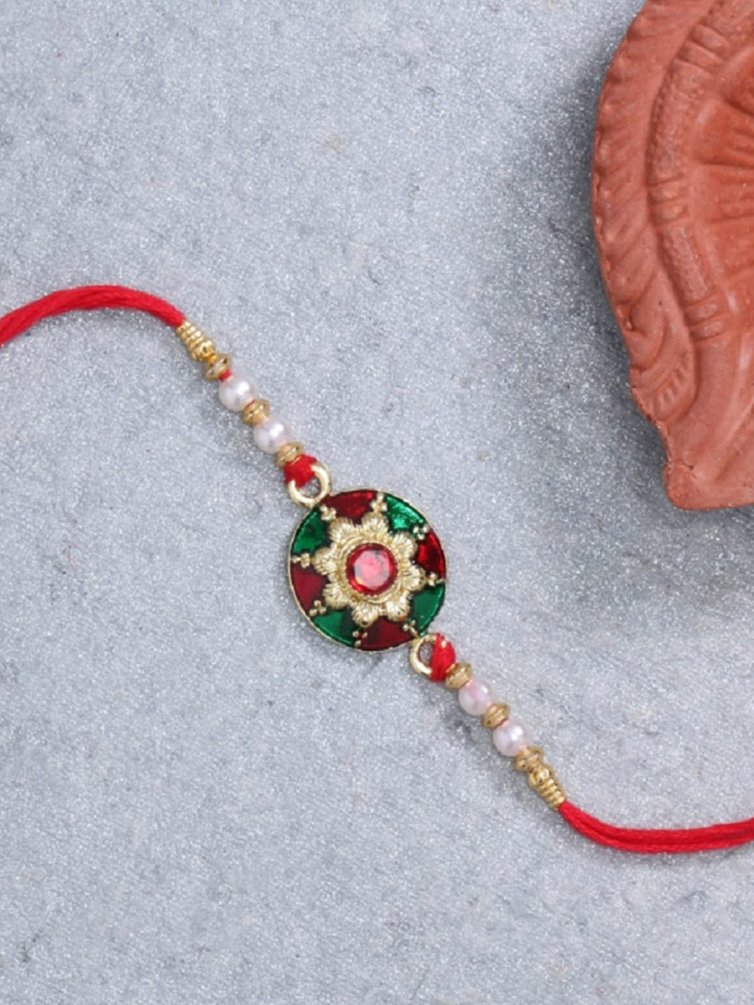 LIVE EVIL Men Gold-Plated Stone Studded Rakhi