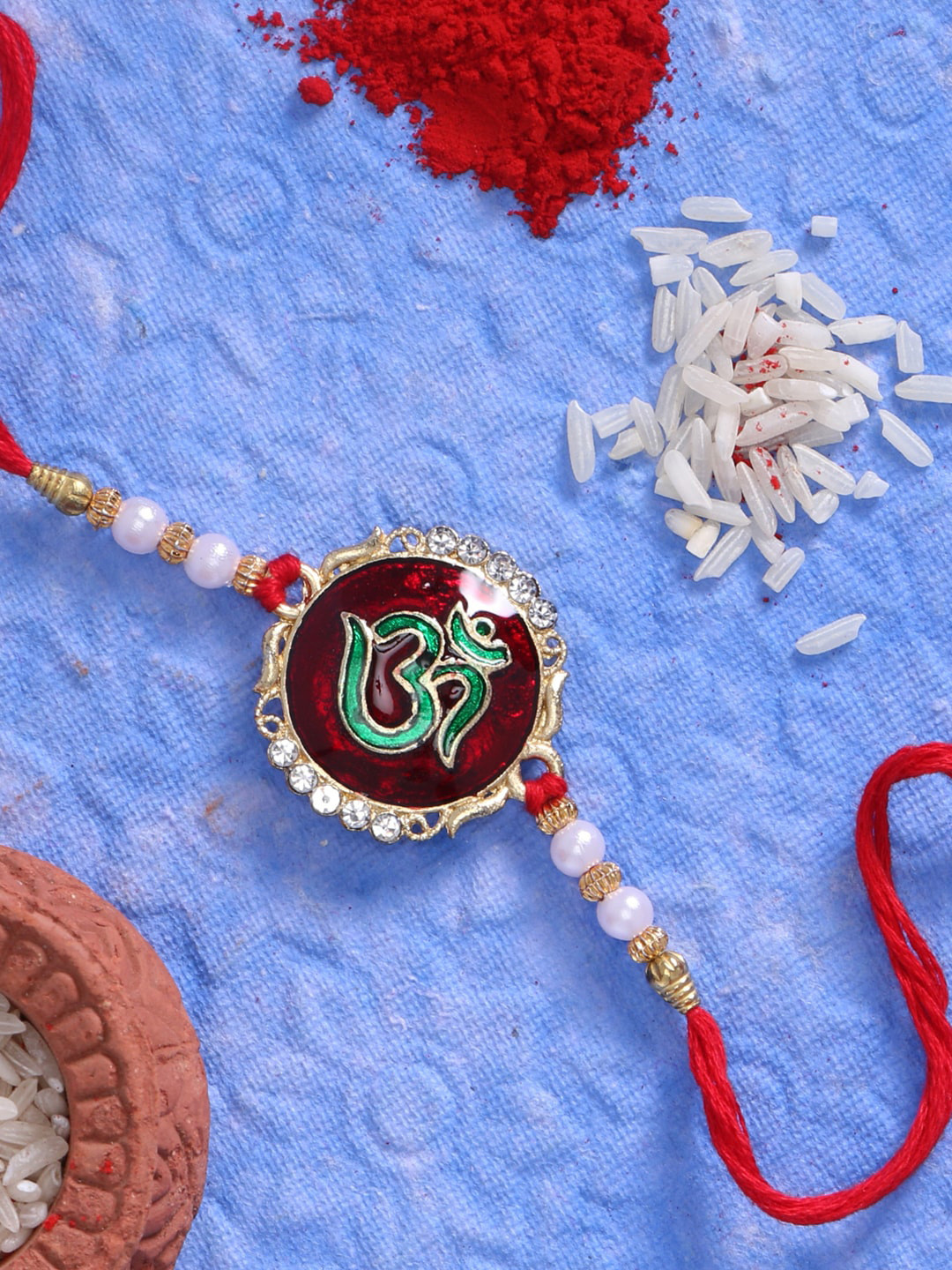 LIVE EVIL Multicolored Gold-Plated Jaipuri Beads Rakhi
