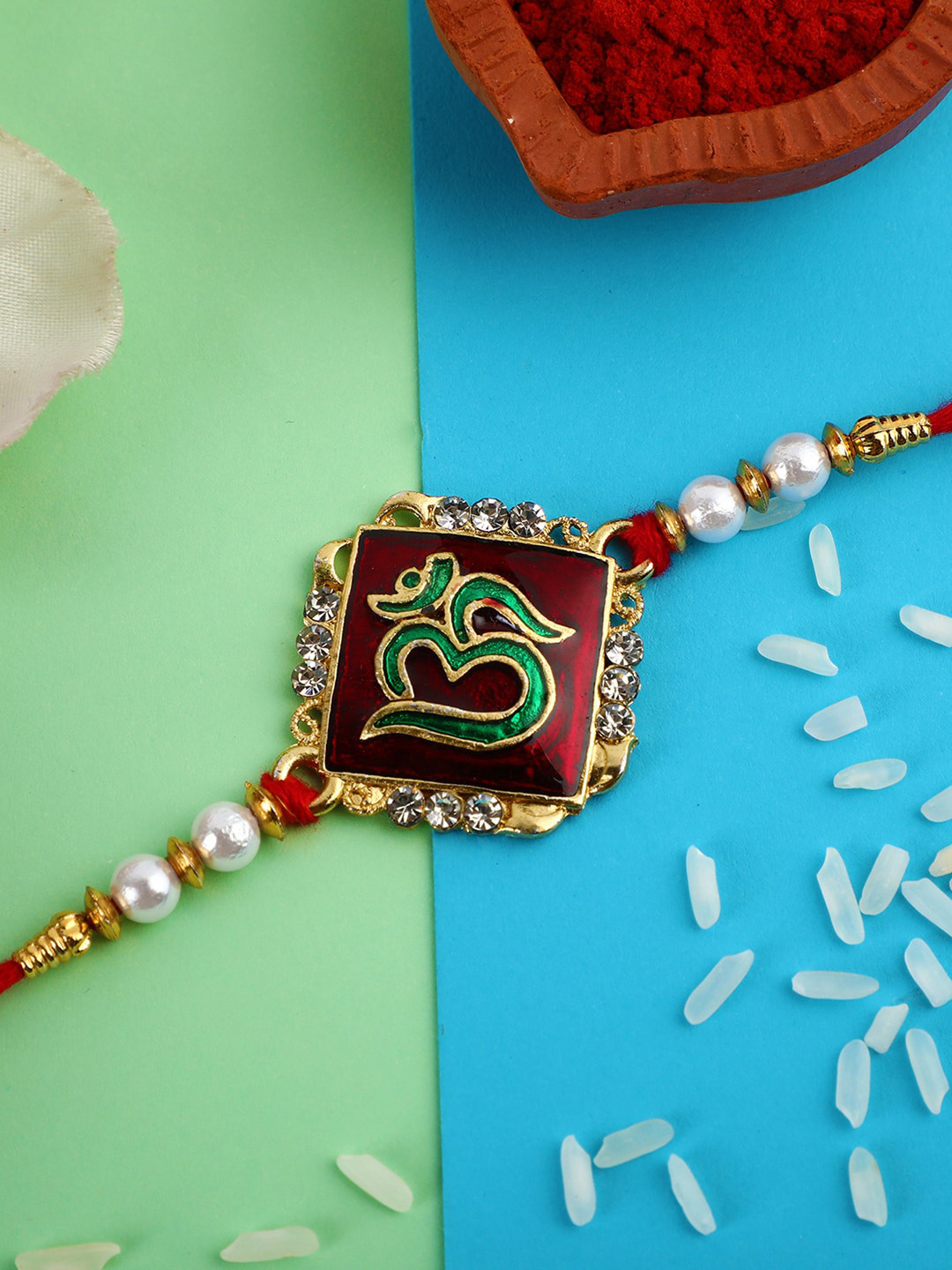 LIVE EVIL Men Maroon Gold Plated Meena Thread Rakhi