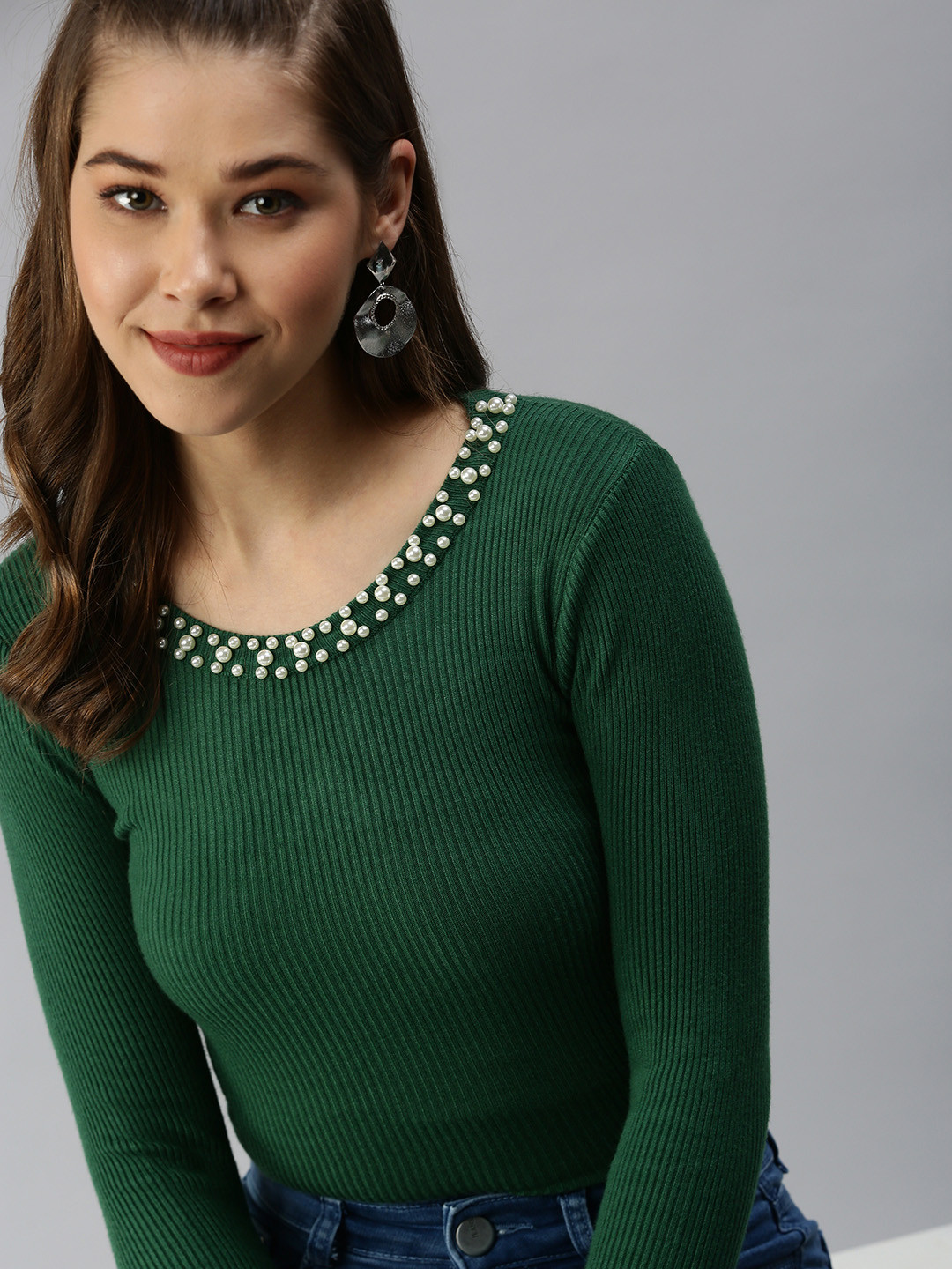 SHOWOFF Green Studded Top