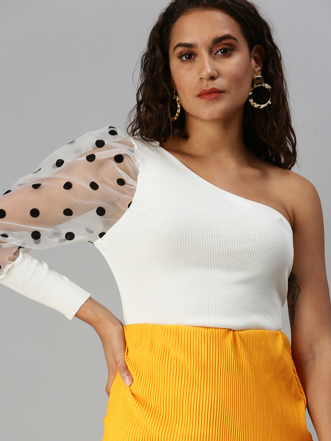 SHOWOFF White One Shoulder Crop Top