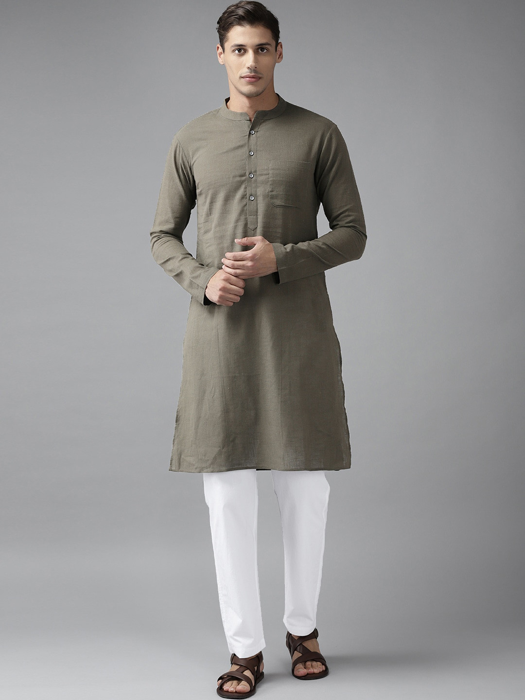 See Designs Men Khaki Layered Pure Cotton Kurta with Pyjamas