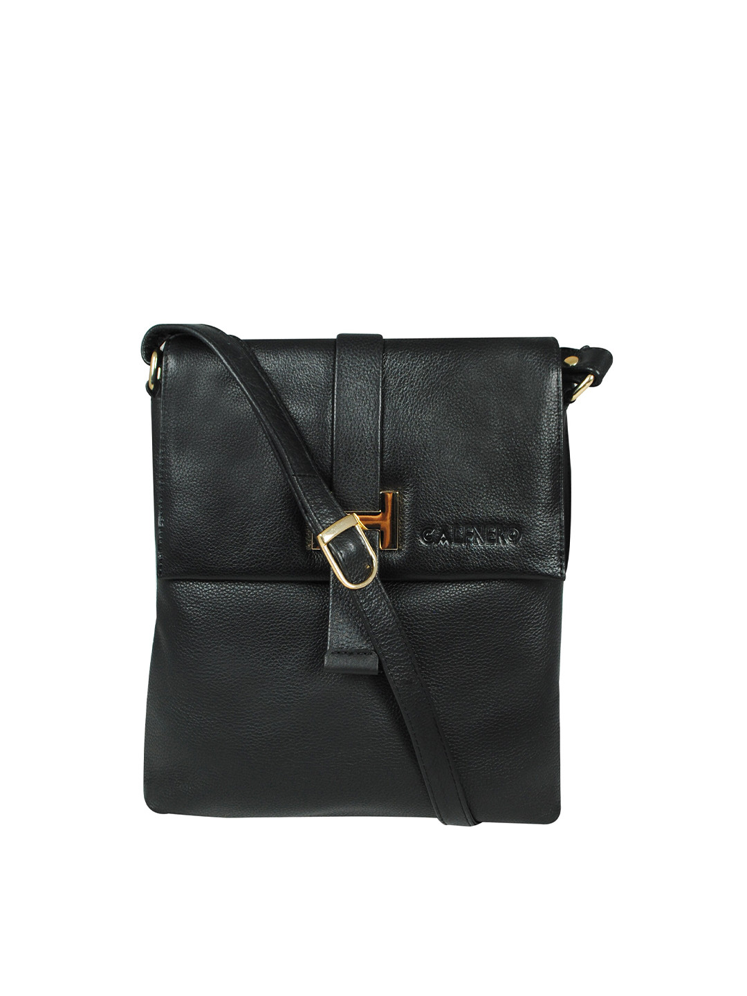 CALFNERO Black Leather Structured Sling Bag
