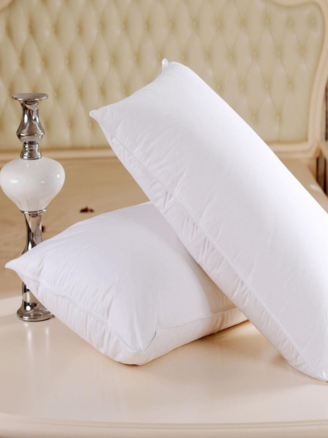 JD x Rectangular White Solid Polyester Set of 2 Medium Fibre Sleep Pillow-114 x 76 x 51 cm