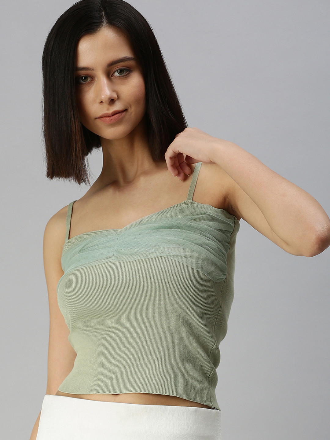 SHOWOFF Green Striped Crop Top