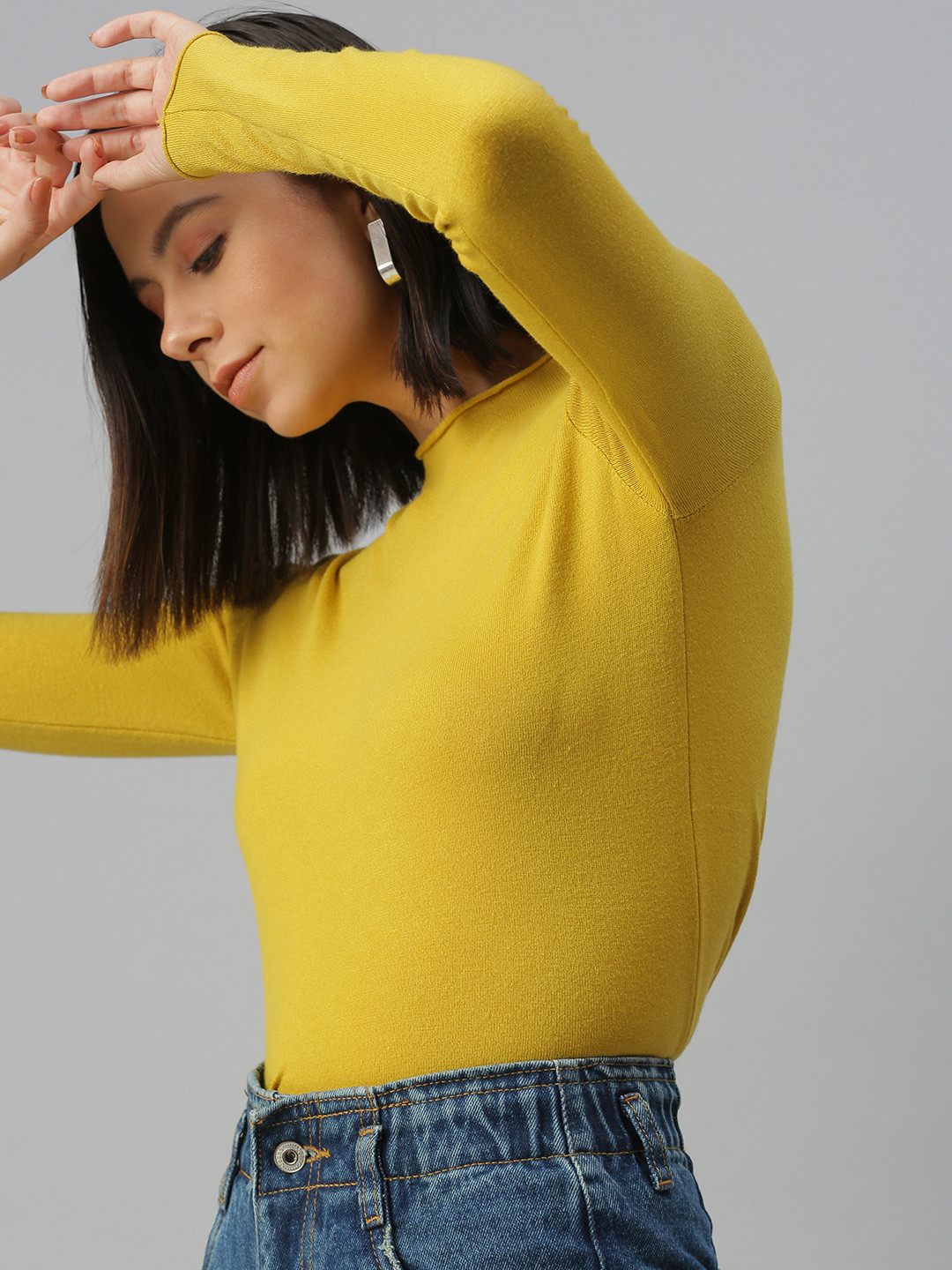 SHOWOFF Women Mustard Yellow Fitted Top