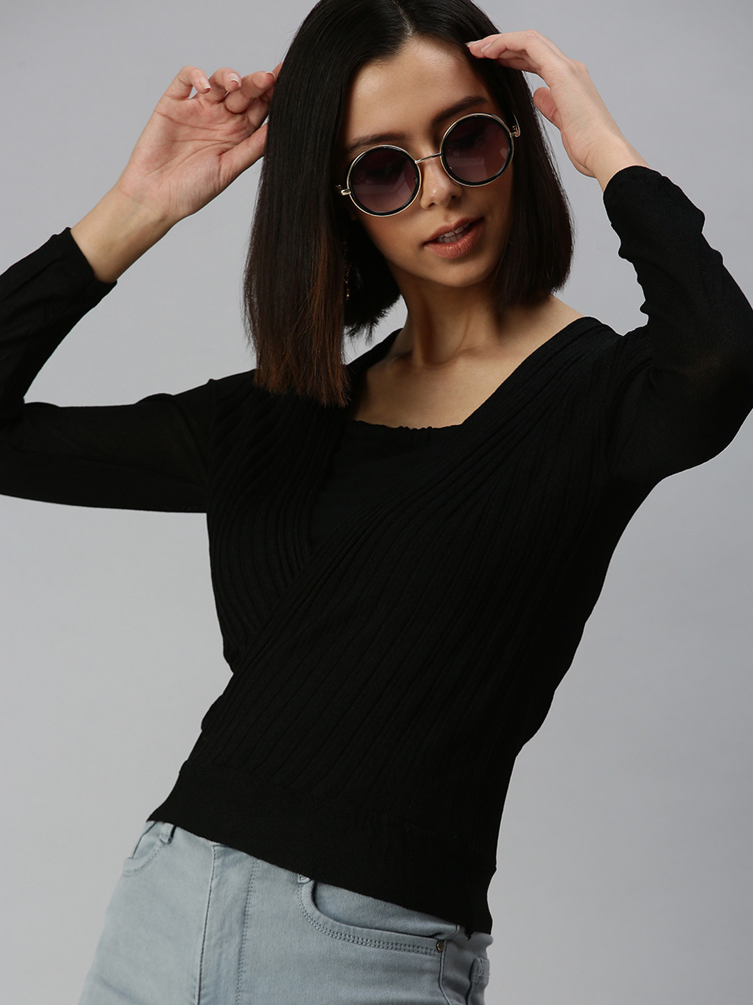 SHOWOFF Black & vampire black Striped Top