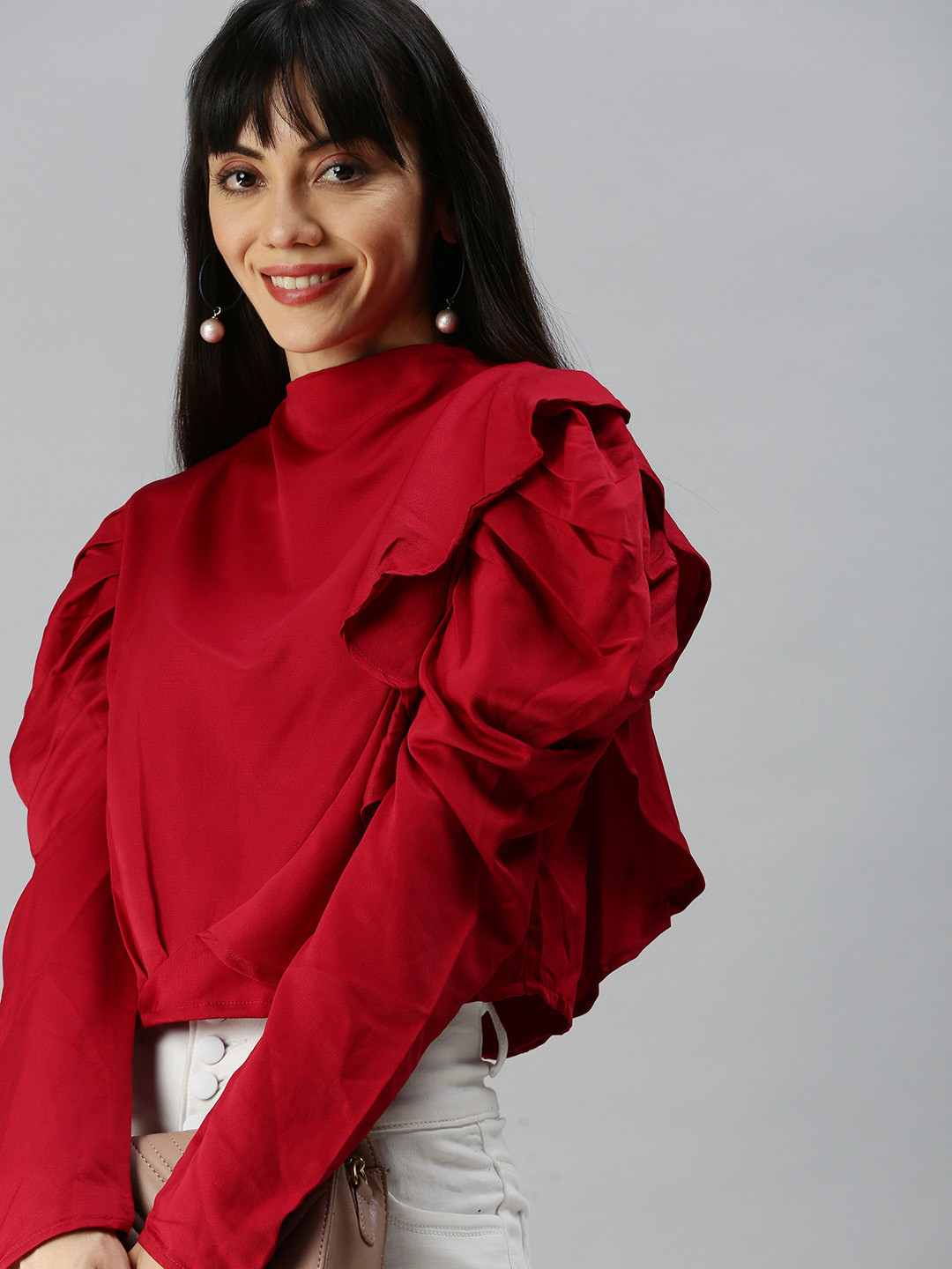 SHOWOFF Red & christmas red Ruffles Top