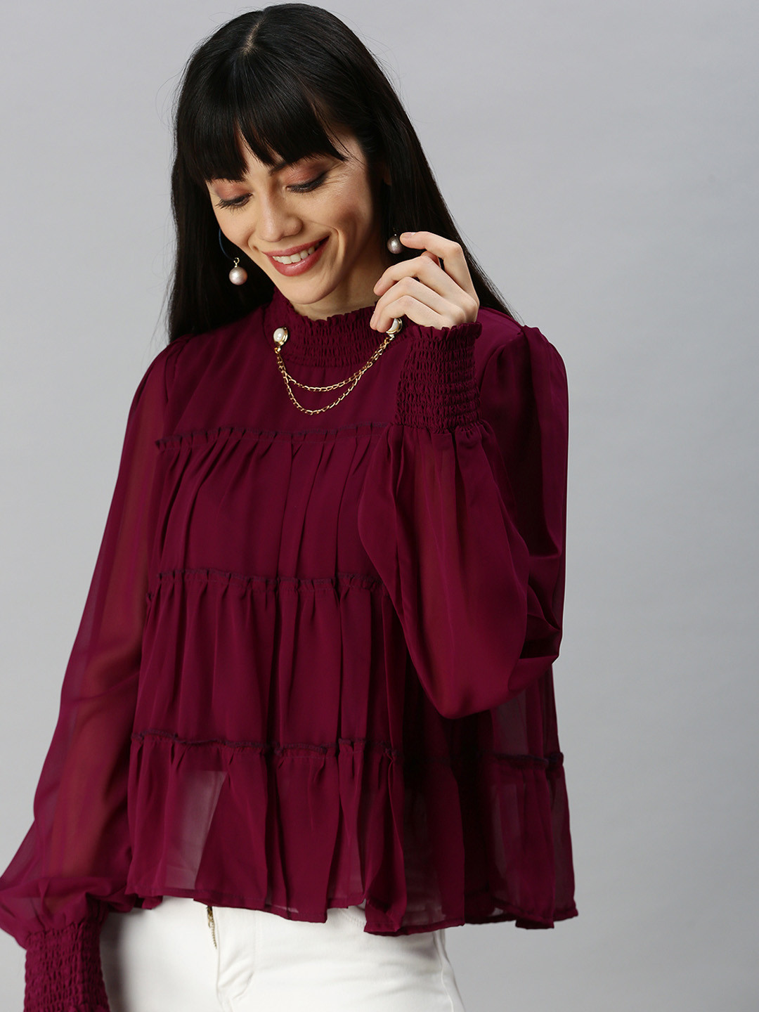 SHOWOFF Magenta Georgette Top