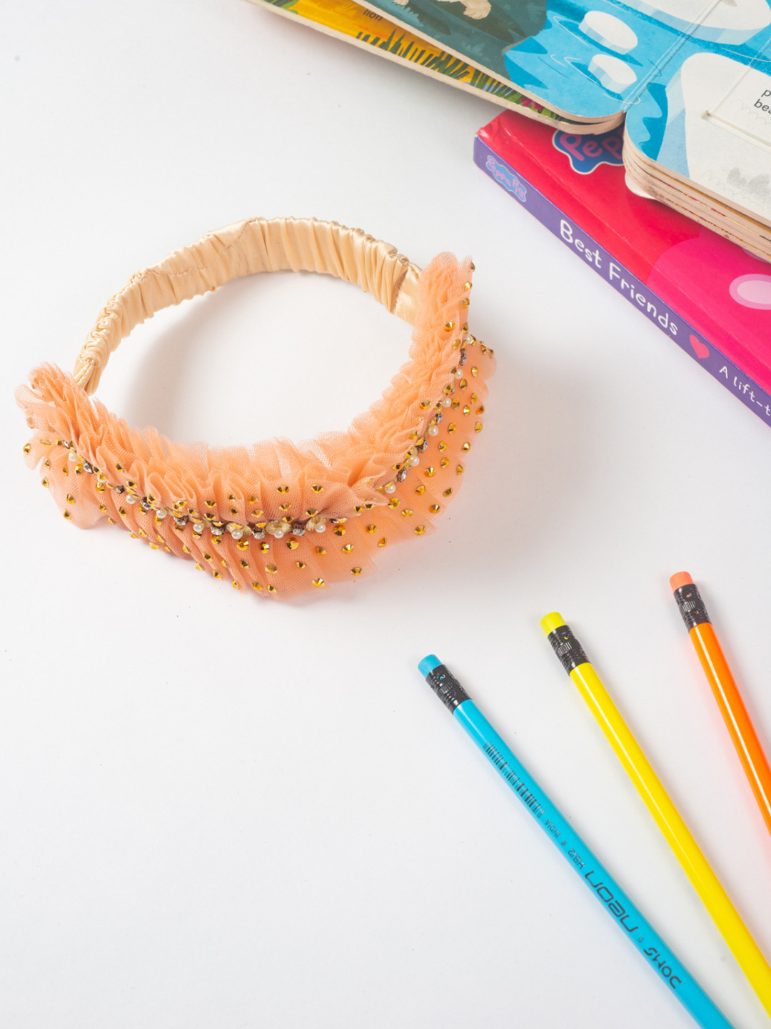 Choko Girls Peach-Coloured & Gold-Toned Embellished Hairband