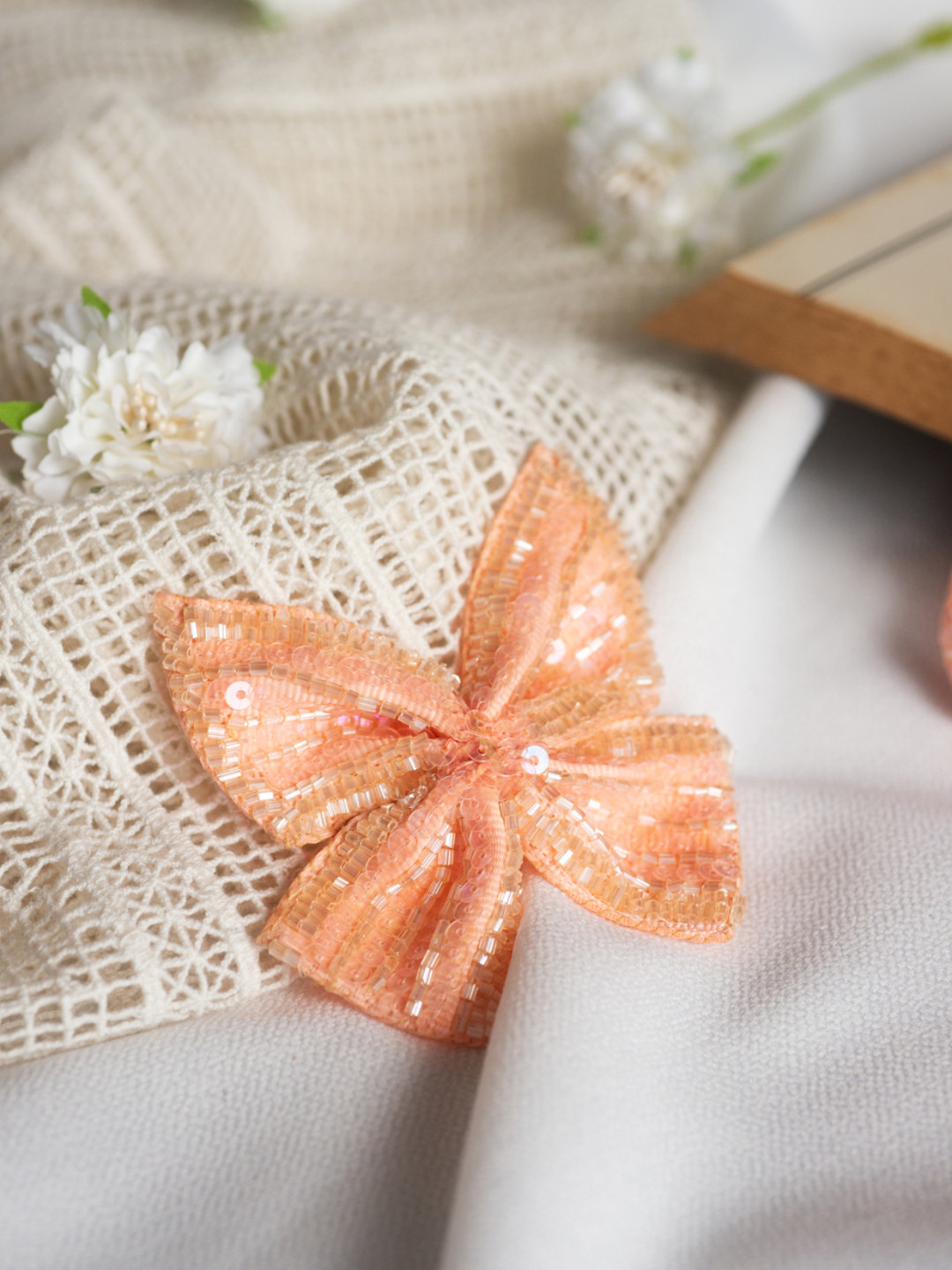 Choko Girls Peach-Coloured & Gold-Toned Beaded Tic Tac Hair Clip