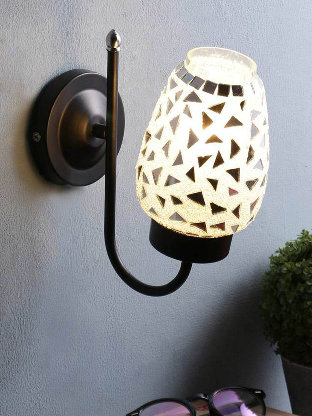 Devansh Multicolored Glass Wall Mounted Lamp with Iron Base