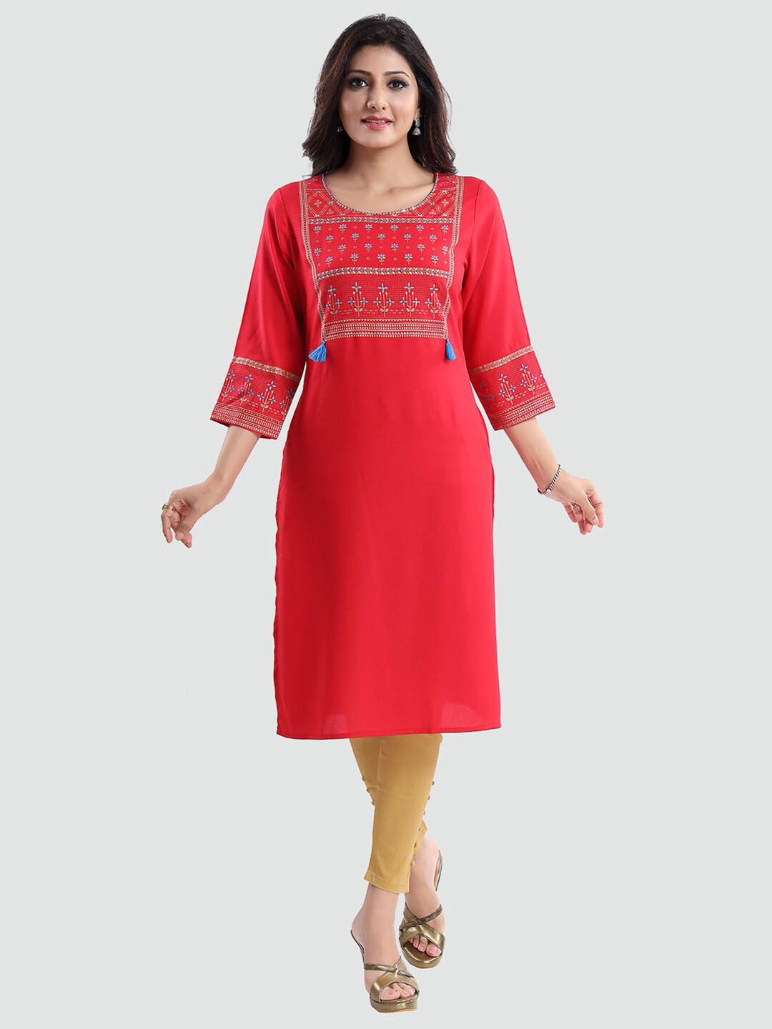 Saree Swarg Women Red & Blue Floral Printed Floral Kurta