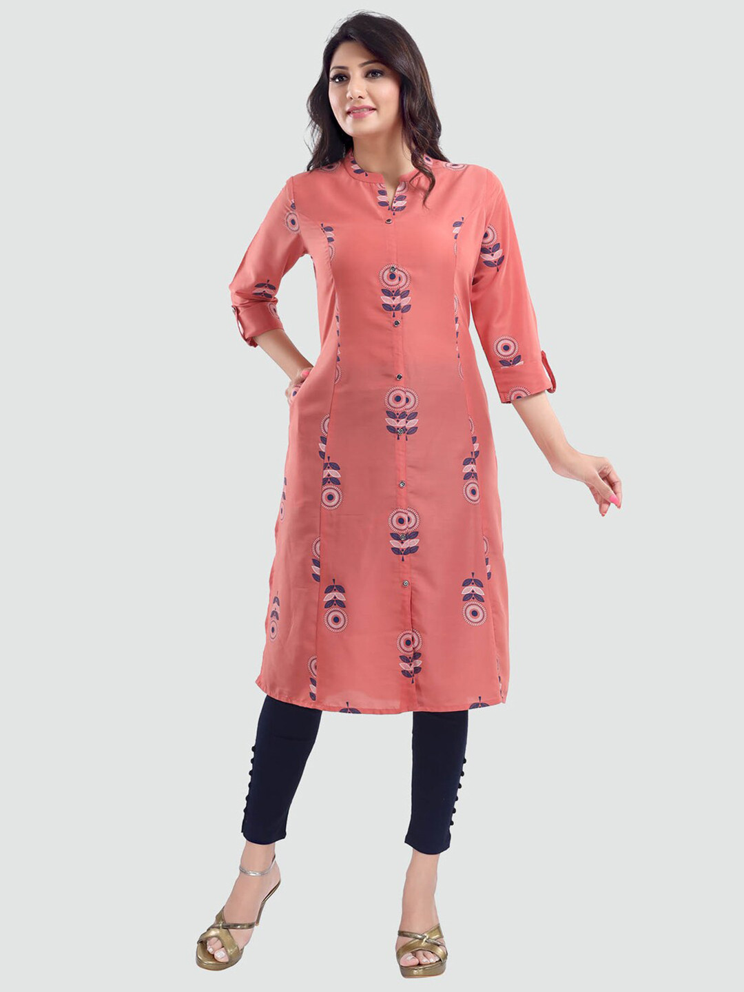 Saree Swarg Women Peach-Coloured Floral Printed Floral Kurta