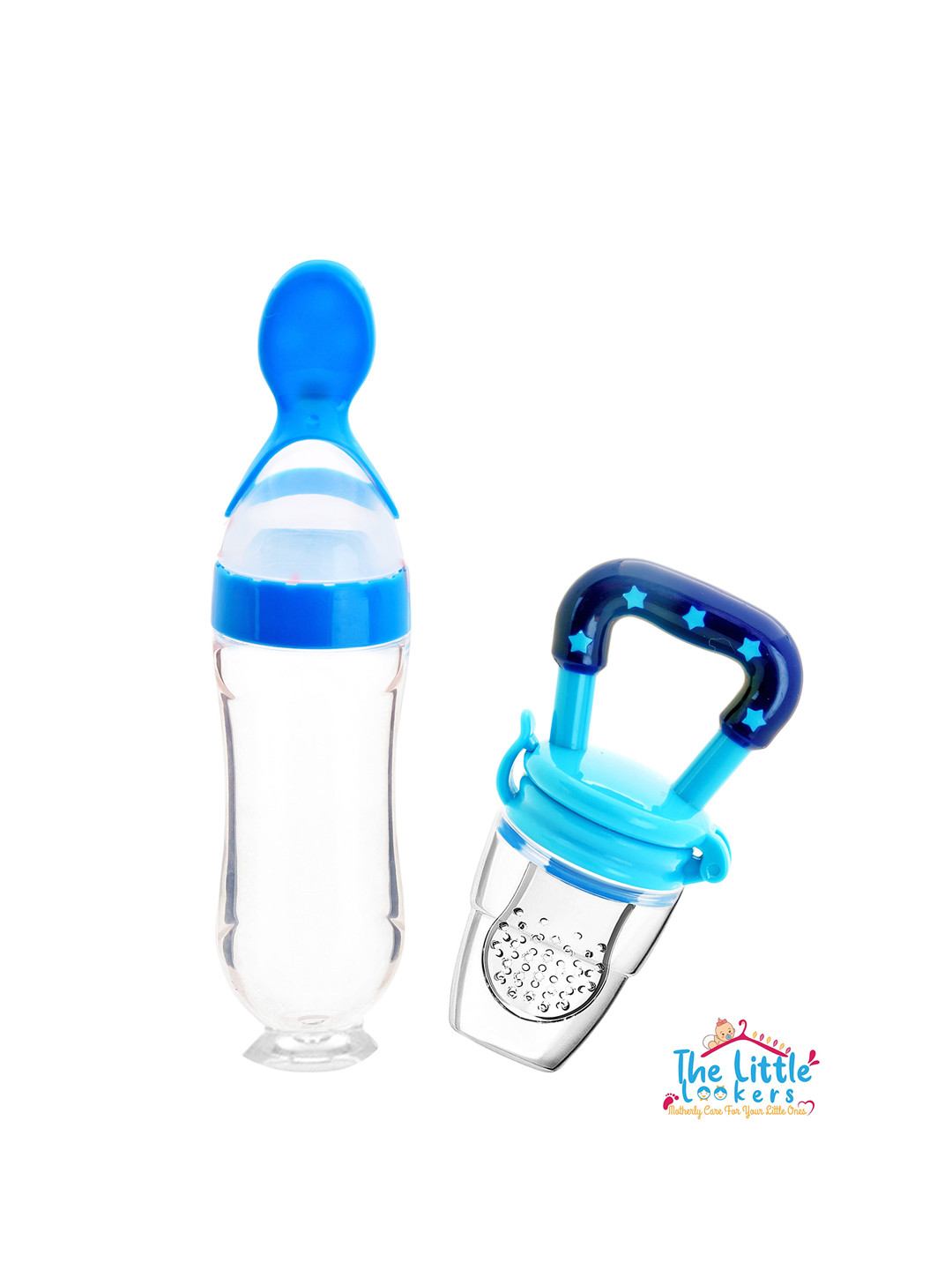 The Little Lookers Kids Blue Solid Squeeze Food Grade Silicon Bottle Feeder & Fruit Pacifier