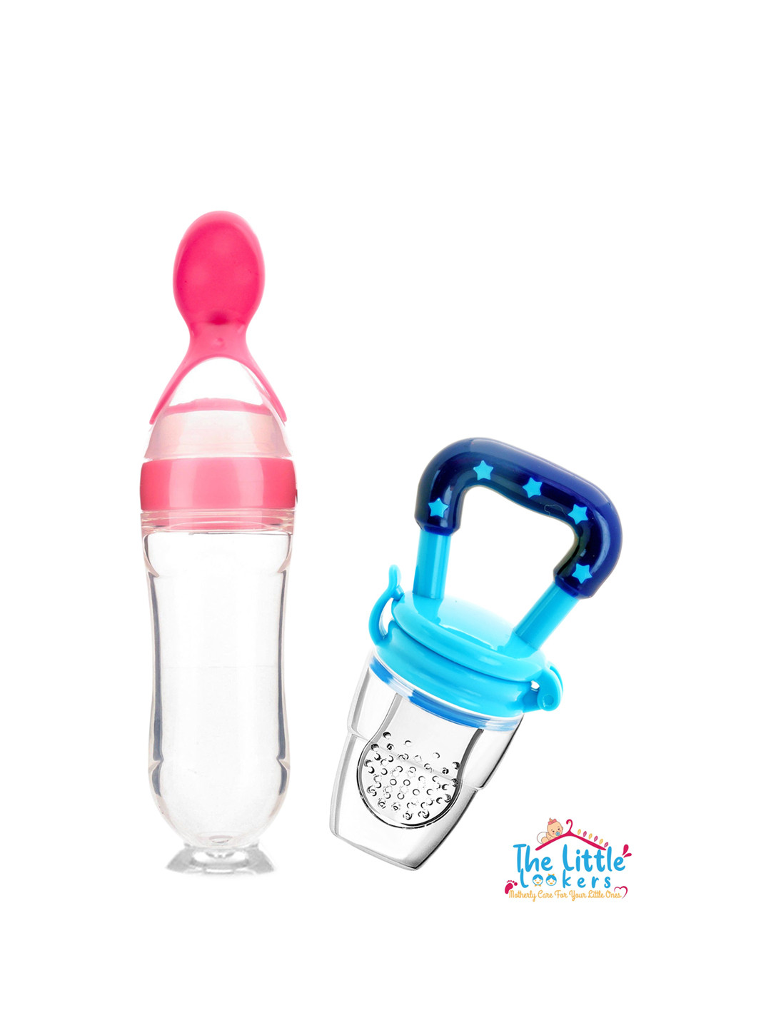 The Little Lookers Kids Pink Solid Squeeze Food Grade Silicon Bottle Feeder & Fruit Pacifier